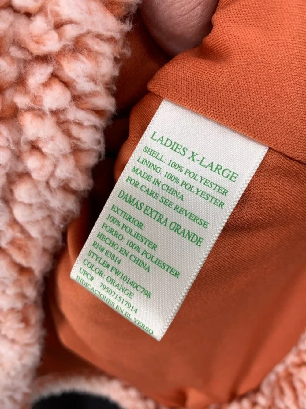 Green Tea Ladies XL Orange Sherpa Fleece Vest With Pockets & Zip Front
